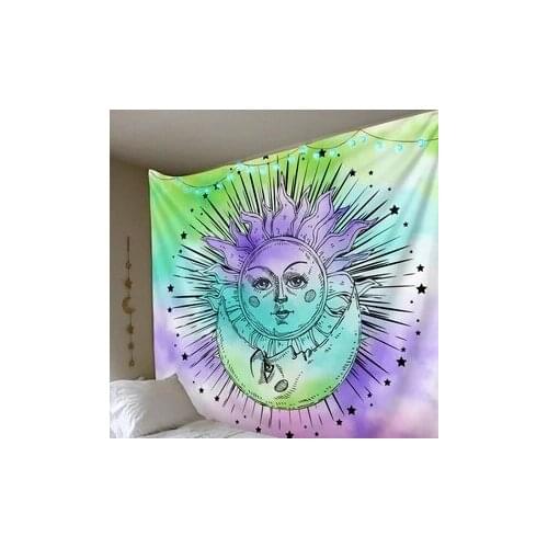 Hallucinating Sun And Moon Yoga Tapestry Travel Sleeping Pad Polyester Fabric 3D Printed Wall Hanging Tapestry Home Decor