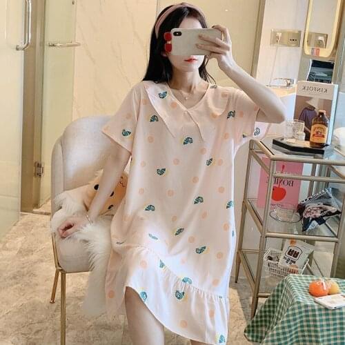 Short-sleeved Cotton Silk Loose Pajamas Women Summer Plus Size Viscose Japanese Small Fresh Princess Style Nightdress Home Skirt