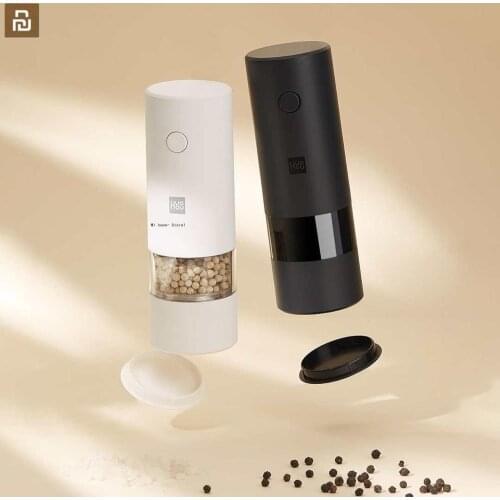 Huohou Electric Automatic Salt Pepper Grinder Grinder LED Light 5 Modes Spice Grinder Porcelain Grain Grinding Core Mill Kitchen