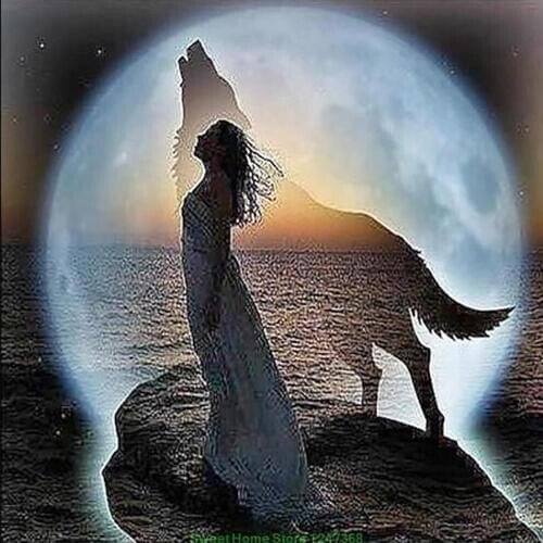 Woman wolf sea cross stitch Oil painting girl 11/ 14ct /16/28/27CT cloth cotton thread embroidery DIY handmade needlework