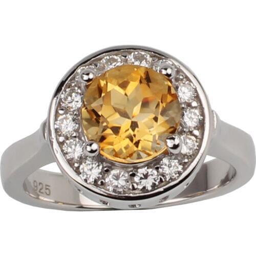 Women Yellow Citrine Ring 925 Silver Band 8.0mm Round Gemstone Classic Wedding Design November Birthstone Jewelry R022GCN
