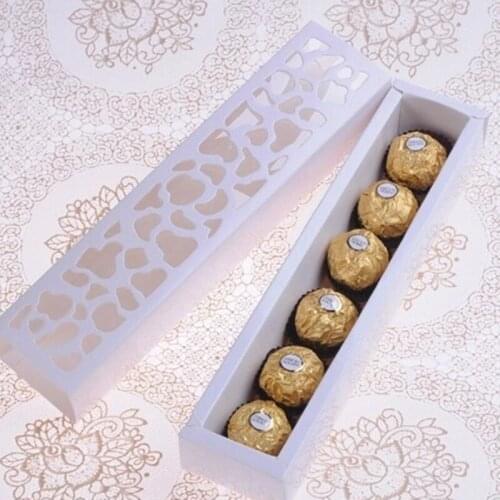 15pcs/lot 25.5*5.5*3.7cm White / Gold Hollow Design Macaron Box For Boutique Cookie Dessert Chocolate Cake Decor Packaging Box