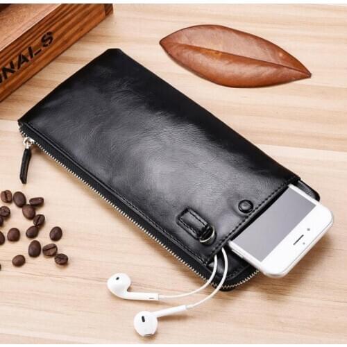 PU Leather Soft Wallet Men Zipper Mobile Phone Clutch Handle Purses Long Ladies Coin Wallet Business ID Credit Card Holders