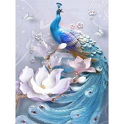BMBY-Round Diamond Full Diamond Diamond Painting Set DIY Set Living Room Kitchen Decoration Peacock Flower