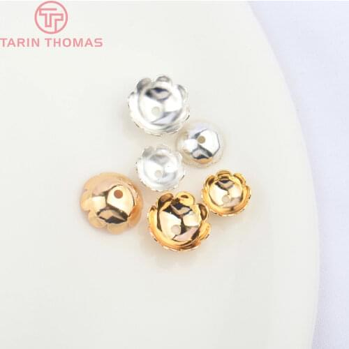 20PCS 8MM 10MM 24K Champagne Gold Color Plated or Silver color Brass Flower Beads Caps High Quality Jewelry Accessories