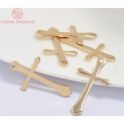 6PCS 25x14MM 24K Champagne Gold Color Plated Brass Crosses Charms Pendants High Quality Diy Jewelry Accessories