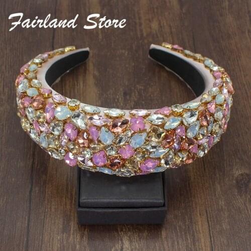 Fairland 2020 Sparkly Water Shape Baroque Full Rice Rhinestone Crystal Hairband Women Girls Luxury Padded Party Hair Accessories