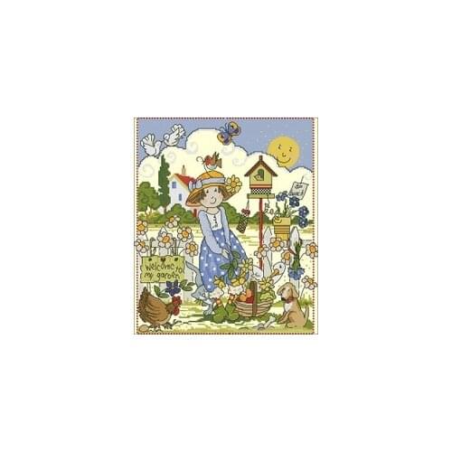 YIXIAO Counted Cross Stitch Kit Cross stitch RS cotton with cross stitch Magazine - the girl in the garden