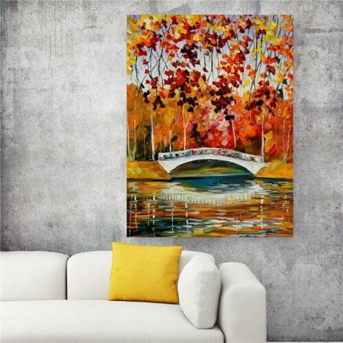 Beautiful Forest Stone Bridge and Stream Wall Art Picture Poster Oil Canvas Surface Living Room Wall Crafts Home Decoration Art