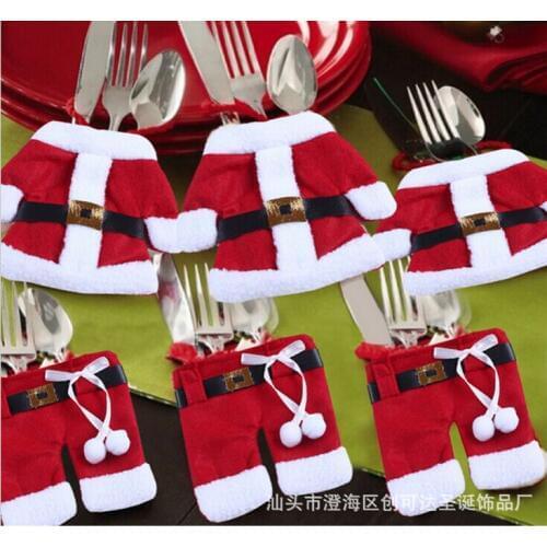 New Hot 120pcs/Set Handmade Christmas Santa Claus Suit Silverware Knives and Forks Pockets Gift Mini Clothes Pants Shaped
