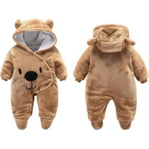 Baby boy clothes newborn jumpsuit autumn and winter warm romper baby baby one-piece cartoon bear girl baby romper jumpsuit