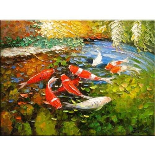 Handmade ORIGINAL Large Abstract Contemporary Textured Modern Palette Knife Oil fish Animals Living room decoration
