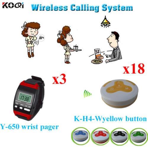 Pager Alarm For Restaurant Levelling Voice Highe Quantity Strong Signal 3pcs Watch Pager Y-650 With 18pcs Call Button K-H4