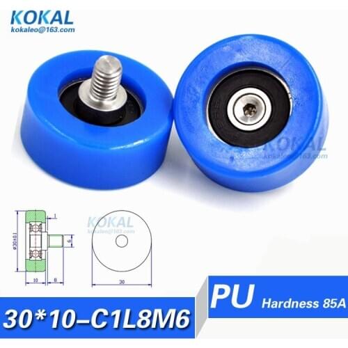 [PU30*10-C1L8M6]Free Shipping 10pcs low noise 626RS bearing cash machine screw length 8mm 6*30*10mm M6 screw PU pulley