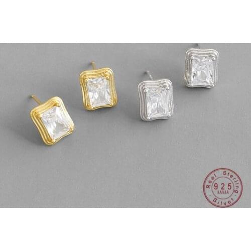 HI MAN 925 Sterling Silver INS Simple Geometric Square Zircon Stud Earrings Women Noble Elegant Wedding Jewelry