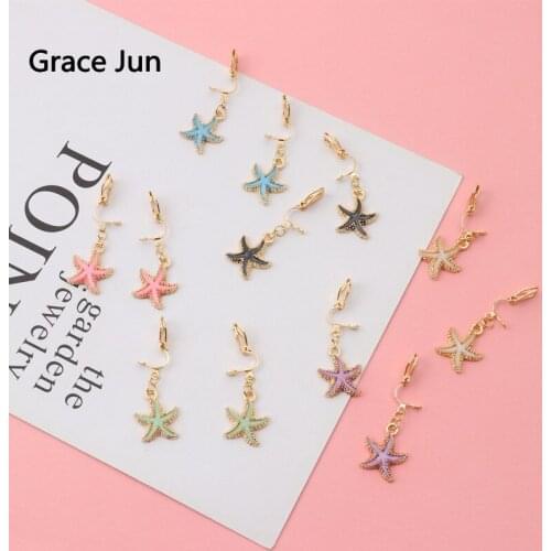 6 Colors Available Gold Color Cute Sweet Starfish Clip on Earrings Korea Style Simple Girl Princess Student No Pierced Earrings