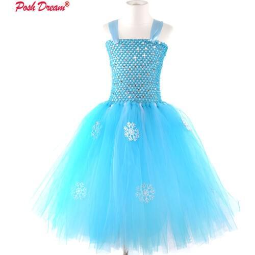 POSH DREAM Elsa Cosplay Children Frozen2 Clothes Halloween Party Rhinestone Cartoon Kids Girls Tutu Dresses for 1-14 Years