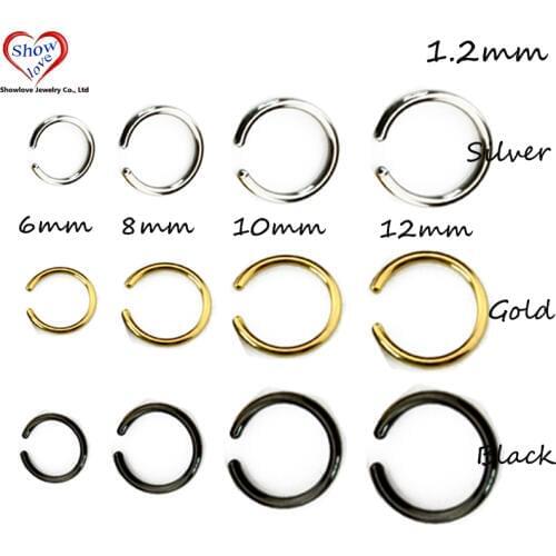 Showlove 12Pcs Hot Stainless Steel Nose Open Hoop Ring Earring Body Piercing Studs Body Jewelry