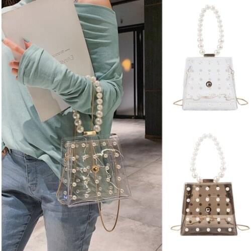 Fashion Pearl Crossbody Bag For Girl Women Chain Designer Hasp Handbag Female Waterproof Messenger Bags Clear Shopping Tote