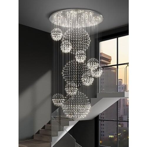 YOOGEE Stair LED Crystal Lamp Villa Lobby Gold Long Chandelier Indoor Lighting Home Decor Staircase Peadant for Loft Living Room