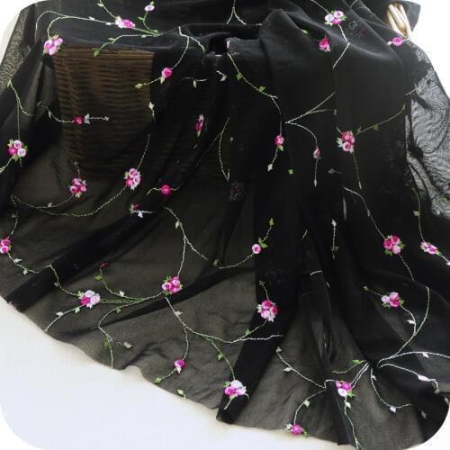 130*100cm mesh black color flower embroidery lace fabric thickening embroidery Material fabrics for patchwork