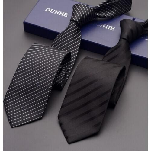 High Quality 2021 New Fashion Silk Ties for Men Business 8cm Striped Necktie Wedding Designers Brand with Gift Box Black