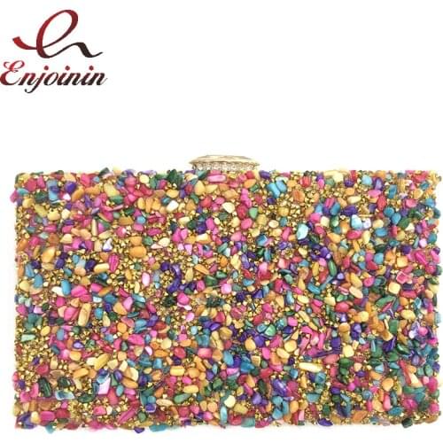 Colorful Diamond Stone Party Clutch for Women Luxury Designer Bags Fashion Purses and Handbags Female Wedding Chain Shoulder Bag