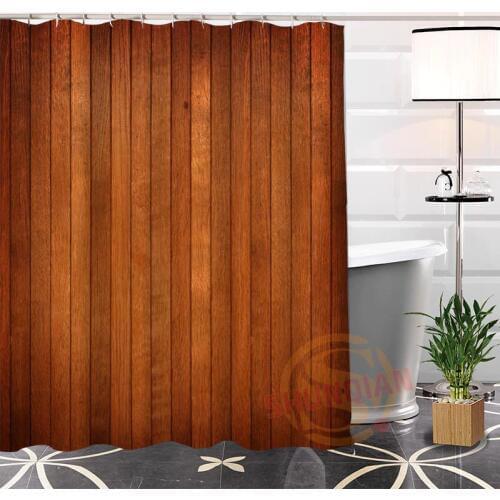 Custom Wood Hot sale Popular Polyester Fabric Printing Shower Curtain Bathroom Waterproof Products With Hook Bath Curtain Gift