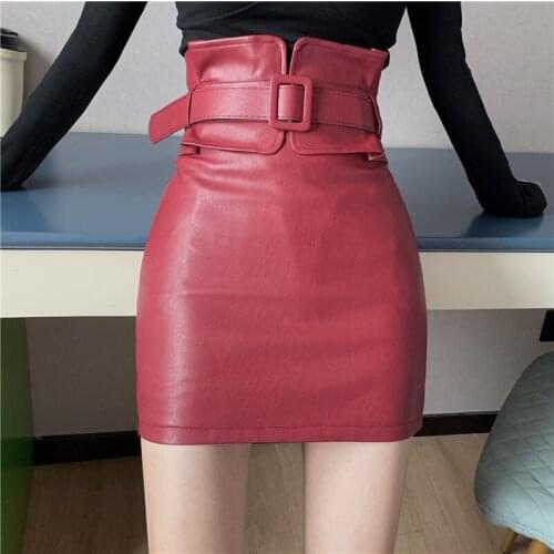 ZG1734 female 2021 new spring summer women fashion PU Leather high waist show thin skirt tide cheap wholesale