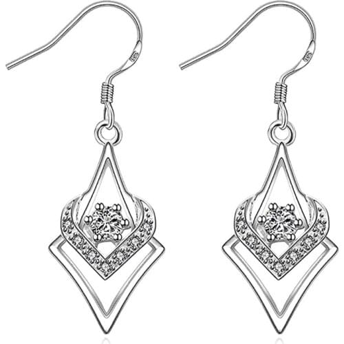 2021 Korean Fashion Jewelry New 925 Sterling Silver Crystal Leaf Heart Earrings Pendientes Mujer Long Drop Earrings For Women