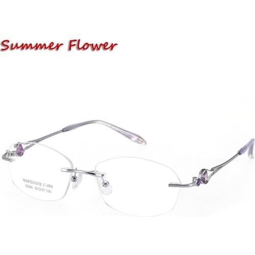 Women Rimless Glasses Fashion Designer Eyeglasses Diamonds Light Eyewear Plastic Screws Progressive Glass Frame
