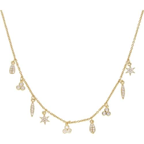 New arrive cz Gold faShion jewelry bar Star cz tear drop danGle charm choker chain women faShion Statement necklace