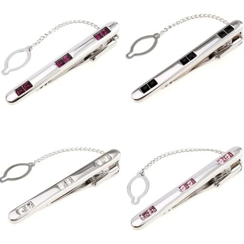 10pcs/lot Elegant Crystal Tie Clip With Chain Tie Pin Necktie Bars Business Style Mens Jewelry Accessory Wholesale