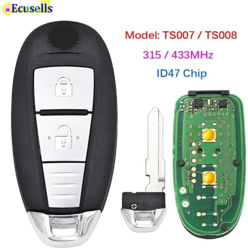 2 Button Smart Keyless Remote Key Fob 315MHz 433MHZ with ID47 PCF7953 Chip for Suzuki SX4 5-CROSS VITARA SWIFT Uncut TS007 TS008