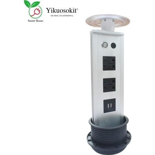 3 Power Sockets Pulling Pop Desktop Hidden Electrical Outlets 2 USB Charging Ports For Kitchen Office Tabletop