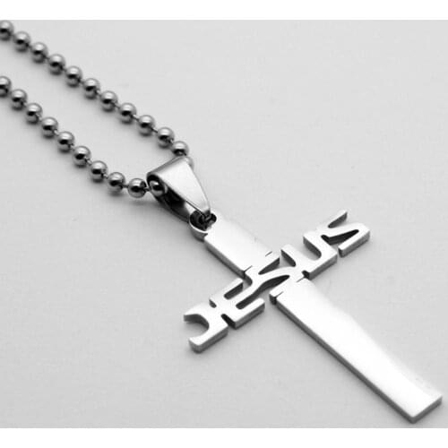 30pcs lucky English alphabet Stainless steel Christian faith letter Jesus cross blessing Simple style pendant necklace jewelry