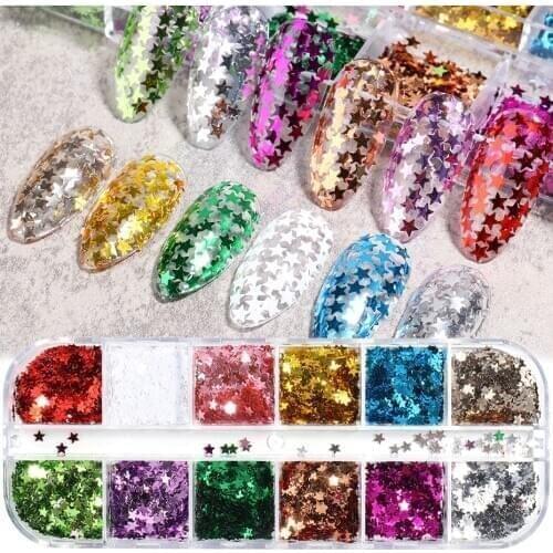 3D Star Nail Glitter Sequins Gold Heart Sparkle Mix Nail Art Decorations Paillette Flakes Slices Jewelry Christmas Manicure TRCX
