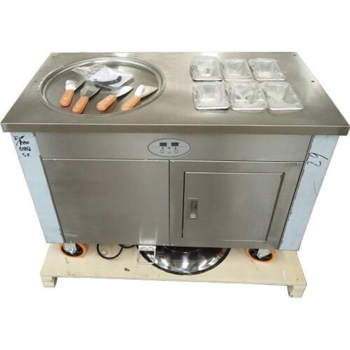 45 cm single round ice pan with 6 topping tanks of fried ice cream roll machine with refrigerated cabinet (free shipping by sea)