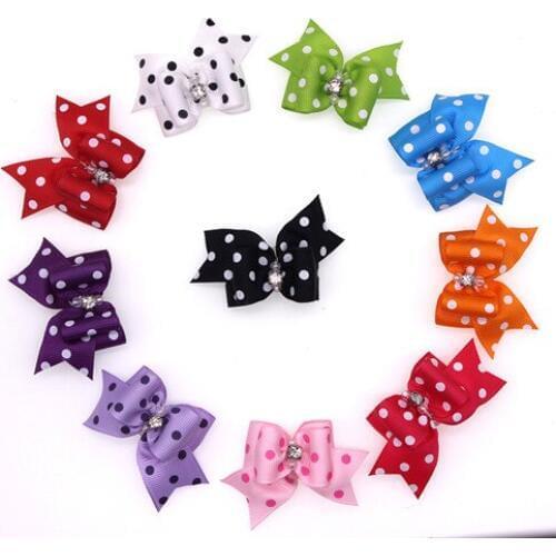 50pcs Mixed Colors Pet Puppy Dog Cat Hair Bows with Rhinestone Pet Dog Grooming Accessories Bows Topknot Pet Supplies