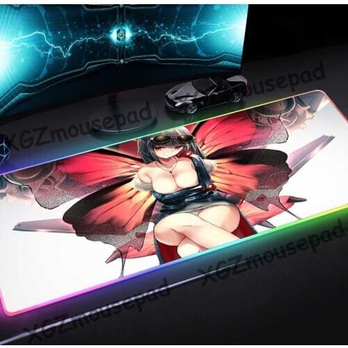 XGZ Large RGB Mouse Pad Black Lock Edge Anime Pretty Sister Butterfly Custom Colorful Luminous Computer Desk Mat Rubber Non-slip