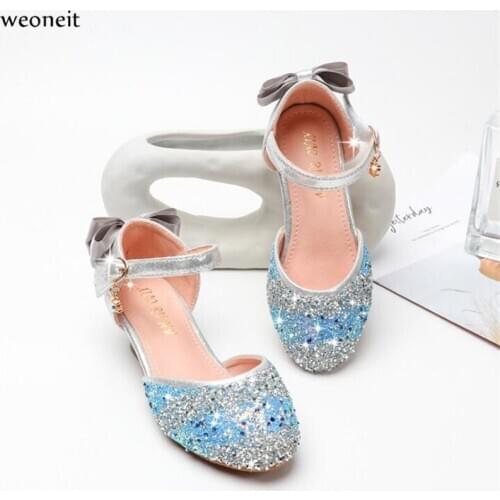 Weoneit Sequin Girls Sandals 2020 Party Wedding Childrens Shoes Princess Kids Sandals Summer Shoes Girl High Heels CN 26-34