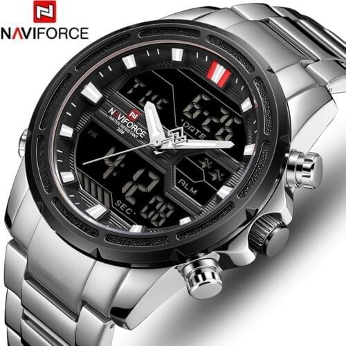 NAVIFORCE Men Dual Display Watch Mens Luxury Analog Digital Quartz Watches Fashion Stainless Steel Sport Waterproof Wristwatch