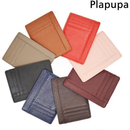 Cowhide Genuine Leather ID Card Holder Plus Size Litchy Grain Candy Color Card Cover Multi Slot Slim Card Case Custom NAME LOGO