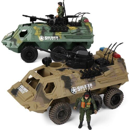 Children Inertial Military Armored Vehicle With Soldier Gun Machine Toy Camouflage Sliding Tank Model