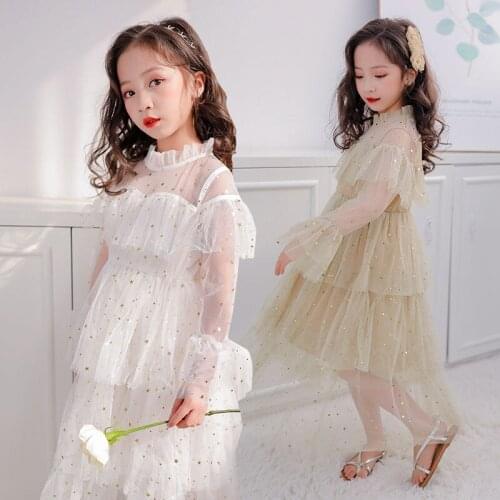 New Summer Girl Star Sequined Yarn Dresses Baby kids clothes Fairy Long Sleeve Tulle Princess Tutu Dress for Girls Party vestido