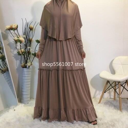 Dubai Arab Muslim 2 Piece Set Hijab Long Dress Women Eid Ramadan Prayer Garment Vestidos Mujer Khimar Musulman Moroccan Kaftan