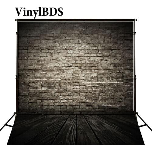 VinylBDS Newborn Baby Photo Background Bright Gray Brick Wall Photography Backdrop Dark Wood Texture Floor For Photo Shoot