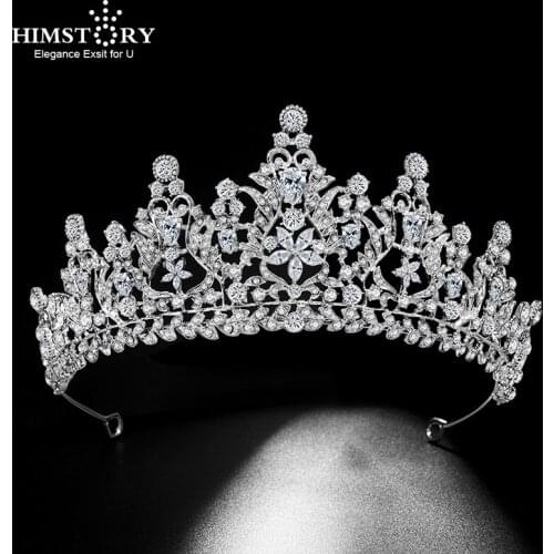 Himstory Wedding Crown Jewelry Vintage Ethnic Bridal Hair Tiaras CZ Luxury Rhinestone Headband Jewelries