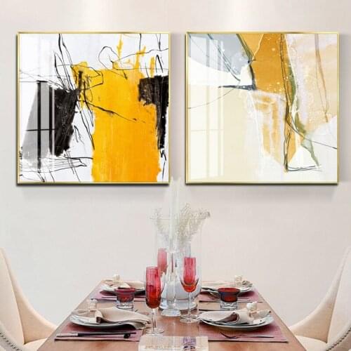 Colorful Geometric Abstract Blue Black Orange Square Texture Canvas Painting Poster Wall Picture Living Room Home Decorative