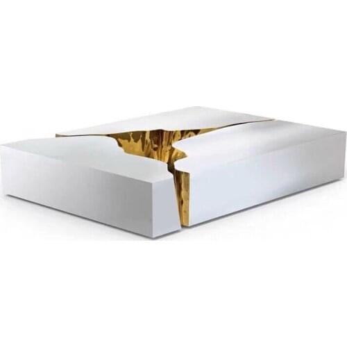 Stainless steel/wood coffee table Italian light luxury creative Nordic living room sofa edge shaped coffee table combination